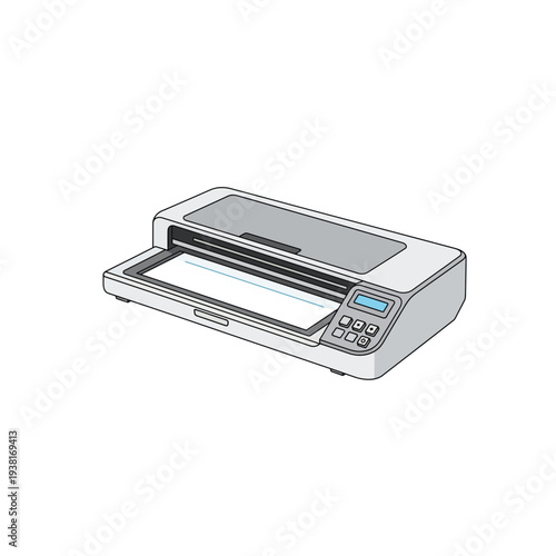 Compact Office Flatbed Scanner Illustration on White Background