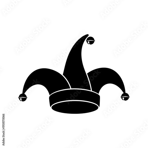 Silhouette of a Jesters Hat with Bells, Isolated on White.