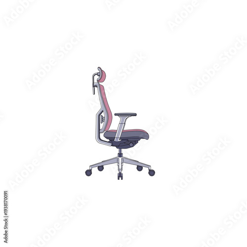 Ergonomic Mesh Office Chair in Red and Gray Side View