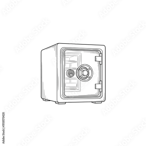 Konstfotografi Security Safe Box Line Art Illustration for Finance and Protection