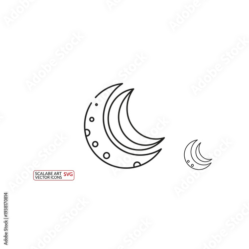 Hand-Drawn Crescent Moon and Stars, Night Sky Elements