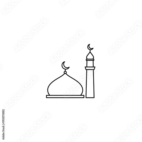 Line Art Icon of a Mosque with Dome and Minaret