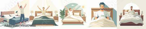 vector of a man wakes up