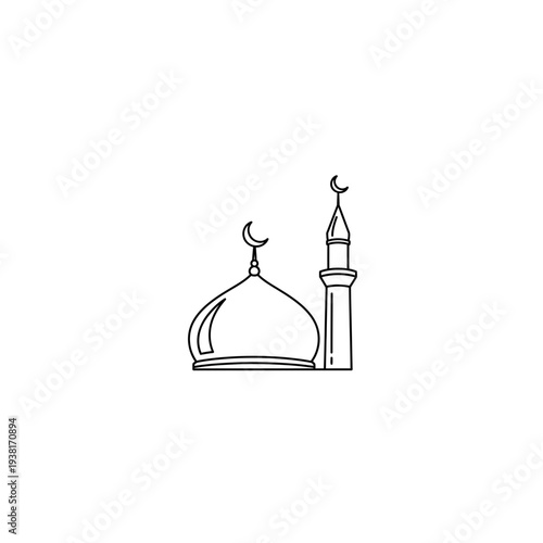 Minimalist Line Drawing of a Mosque with Dome and Minaret