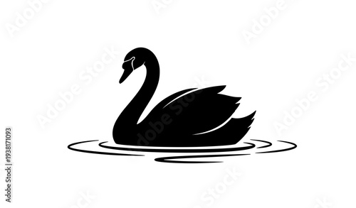 Elegant Swan Silhouette on Water Vector Illustration Minimal Bird Icon Isolated on White