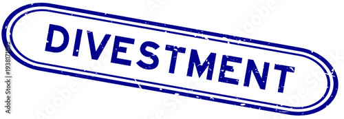 Grunge blue divestment word rubber seal stamp on white background