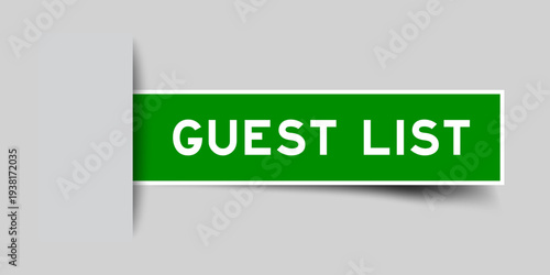 Green color square shape sticker label with word guest list inserted in gray background