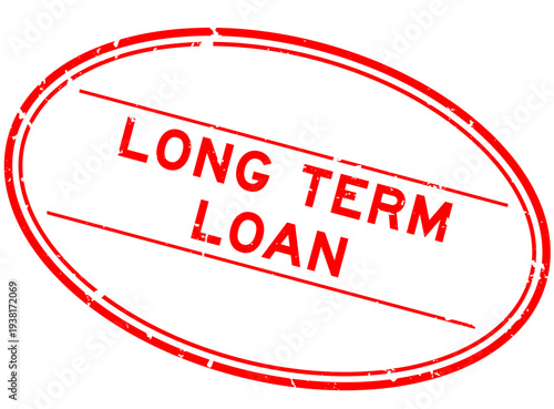 Grunge red long term loan word oval rubber seal stamp on white background