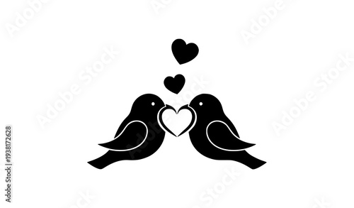 Minimal love birds kissing silhouette vector icon