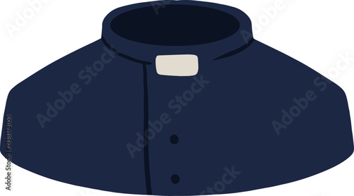 Clerical collar, priest black shirt neck uniform isolated. Religious catholic pastor church clothing apparel. Cleric minister spiritual preacher garment, orthodox chaplain vestment. Clerical collar