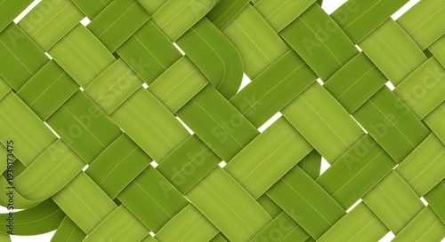 Green Woven Pattern A Detailed Close-Up of Intertwined Natural Fibers Creating a Textured Surface