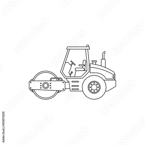 Line Art Illustration of a Steamroller for Road Construction