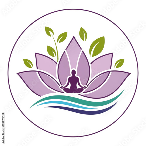 Lotus meditation wellness icon isolated on dark background yoga spiritual balance symbol for mindfulness branding marketing design