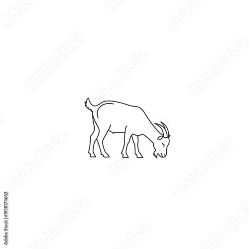 Outline Sketch of a Goat Eating Grass, Isolated Vector Art