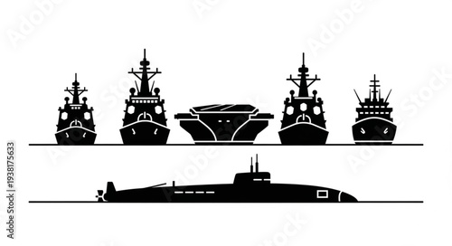 Naval Ships and Submarine Silhouettes.