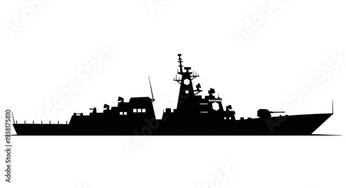 Navy Destroyer Ship Silhouette Illustration.