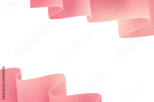 やわらかなピンクグラデーションの流れるリボンウェーブが空間を包むエレガントな抽象3D背景素材、コスメ広告や春のキャンペーンに使えるミニマルデザイン