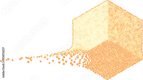 六角形ドットが粒子のように流れて集まる未来的ハニカム構造のテクノロジー抽象背景、デジタルネットワークイメージ