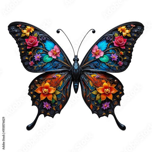 Colorful butterfly insect isolated on dark background vibrant nature symbol for spring wildlife branding marketing design asset