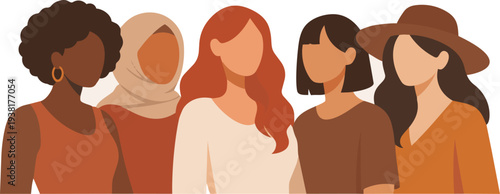 Diverse Women Community Portrait Flat Vector Illustration.
