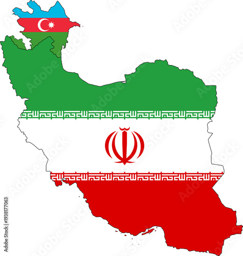 Azerbaijan And Iran Map With Flag