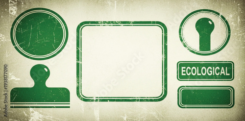 Green power switch button icon on wall inside a blank vintage style frame design vector illustration