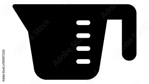Black Rice Measuring Cup Icon with Measurement Markings on White Background, Cooking Tool Symbol