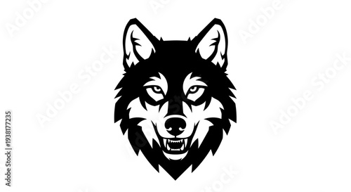 Black and White Wolf Head Illustration.