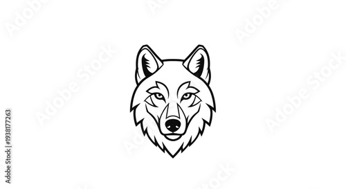 Black and White Wolf Head Illustration.