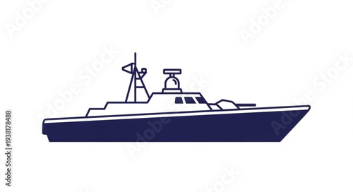 Navy Patrol Boat Illustration Side View.