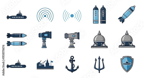 Navy Ship Icons Set Illustration.