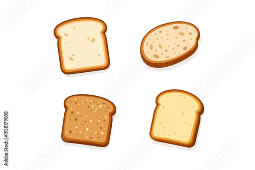Bread Slice Icon Set – Sourdough Whole Grain Brioche Flat Vector