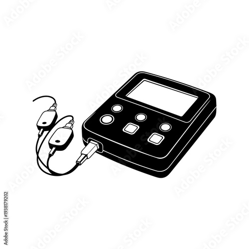 TENS Unit Electrical Nerve Stimulation Therapy Machine Black and White Vector Illustration, Pain Relief Physiotherapy Device Line Art Icon