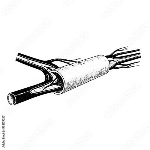Vascular Graft Medical Implant Blood Vessel Replacement Device Black and White Vector Illustration, Cardiovascular Surgery Equipment Line Art Icon Isolated on White Background