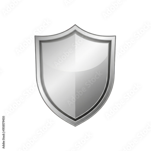 A sleek and modern silver shield icon with a reflective surface and a subtle gradient isolated on transparent background