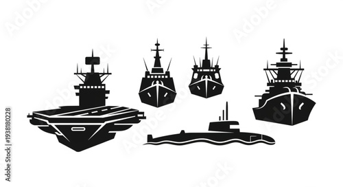 Navy Ships Silhouette Illustration Set.