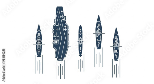 Navy Ships Silhouette Illustration.