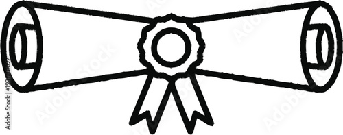 Achievement scroll vector doodle icon with black outline, hand-drawn design element for awards, success, honor