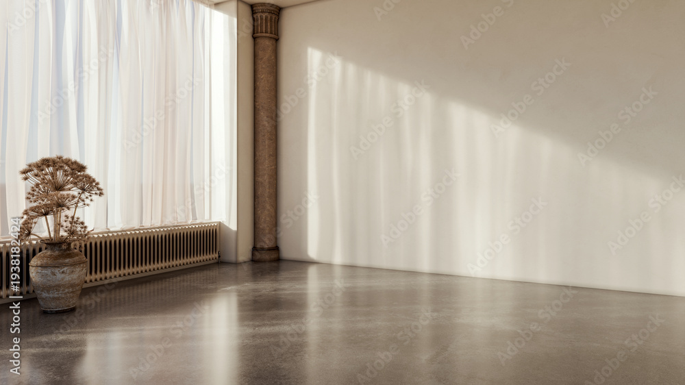 Naklejka premium Large luxury modern bright interiors Living room mockup illustration 3D rendering Generated Color Image