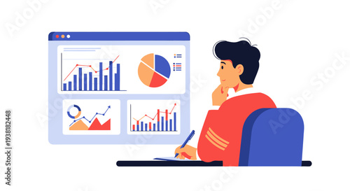 Analyst monitoring business growth charts on digital dashboard