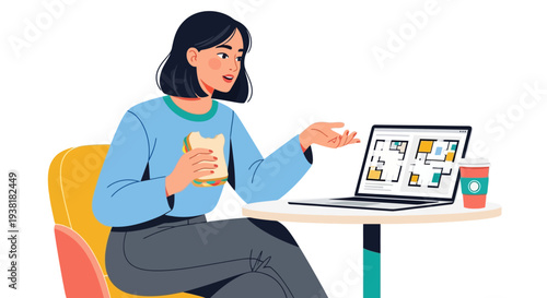 Architect multitasking with lunch and building plans