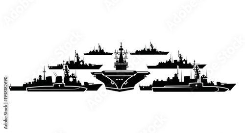 Navy Warships Silhouette Fleet Formation.