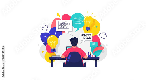 Creative artist developing new concepts at computer desk