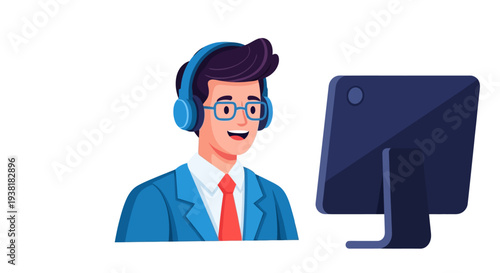 Customer service representative assisting clients via headset
