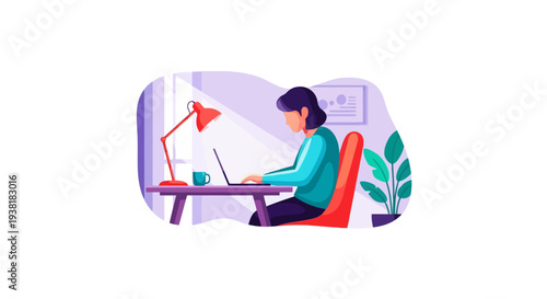 Dedicated freelancer working late at night under desk lamp