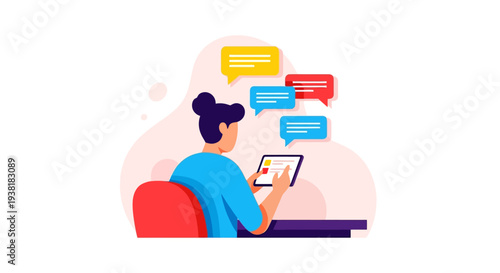 Digital user interacting with multiple chat messages on tablet