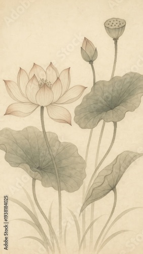 Elegant lotus botanical illustration art.