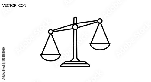 Line art vector icon depicting an unbalanced traditional weighing scale, symbolizing justice or inequality.