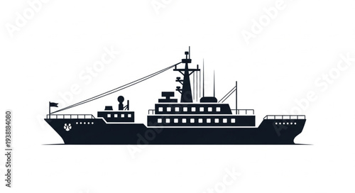 Research Vessel Ship Illustration Silhouette.