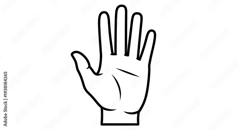 Obraz premium Outline Icon of an Open Hand Symbolizing Stop, Hello, Help, or Presentation Gesture on Isolated White Background